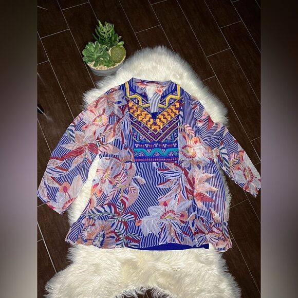Soft Surroundings Tory Tunic Floral Embroidered Sheer Long Sleeve Sz 2X - Picture 2 of 13